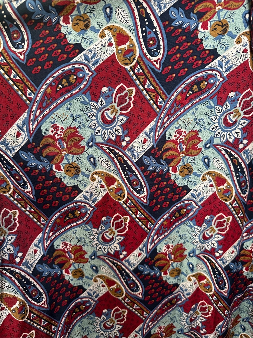 Vintage Erika Burgundy Paisley Button-Front Lace-Up Back Long Sleeve Maxi Dress - Picture 15 of 16